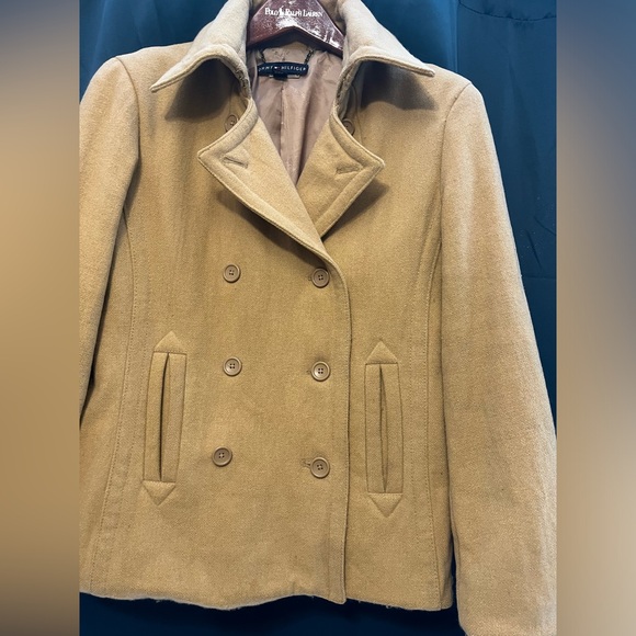 TOMMY HILFIGER beige wool peacoat sz L - Picture 2 of 11